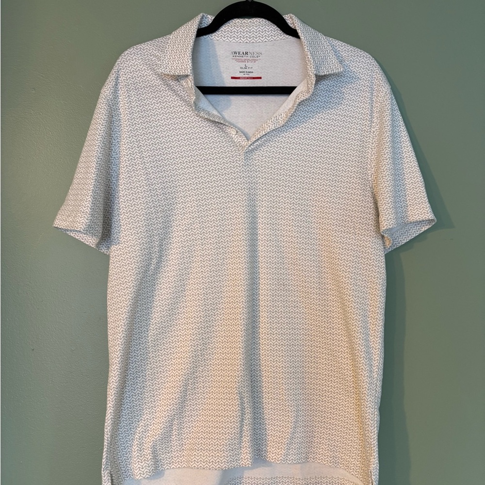 Kenneth Cole AWEARNESS performance comfort White Polo Shirt Classic Cotton Blend